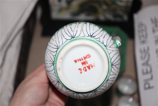 A quantity of Chinese tea wares and a porcelain table screen.